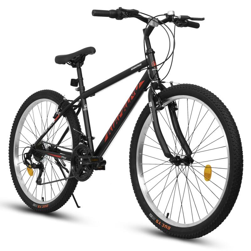 26 Inch Carbon Steel Frame, Mountain Cycling Bike with 21-Speed and Dual V-Brake for Adult and Teens - Black+Red