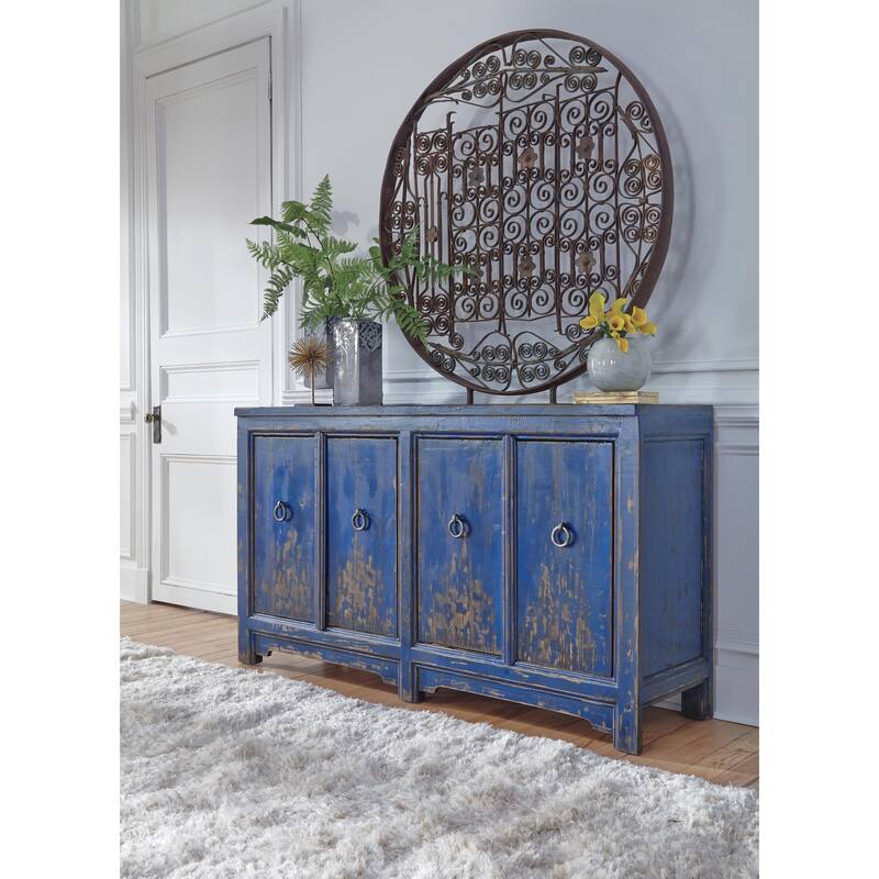 Classic Home Amherst 4-Drawer Reclaimed Pine Wood Sideboard Buffet - Royal Blue