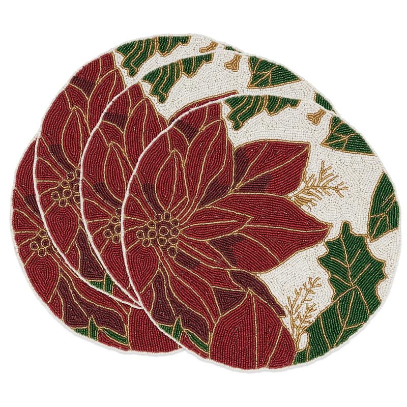 Sparkling Beaded Poinsettia Placemat (Set of 4)