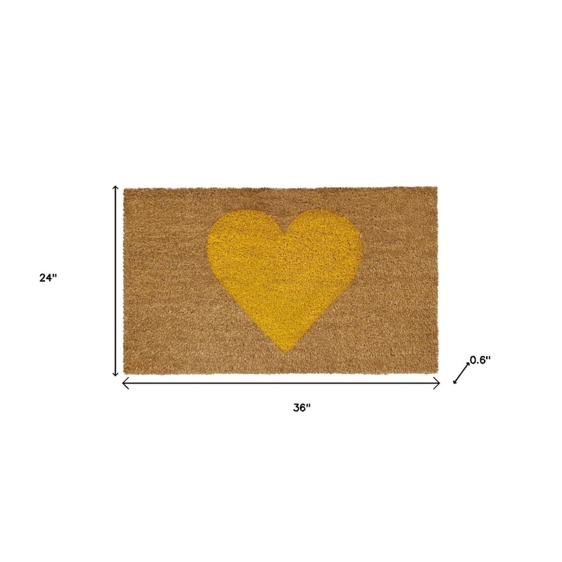 HomeRoots 24" X 36" Brown And Yellow Heart Outdoor Coir Door Mat - 24.00' X '36.00