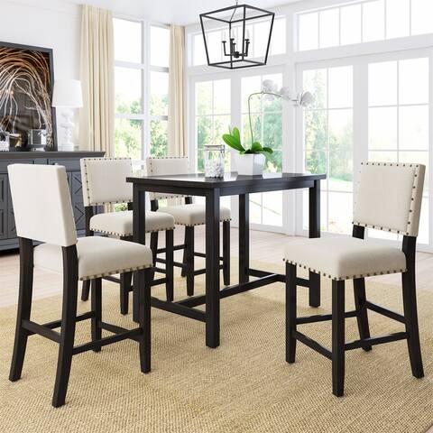 Clihome 5-Pcs Rustic Wooden Counter Height Dining Table Set