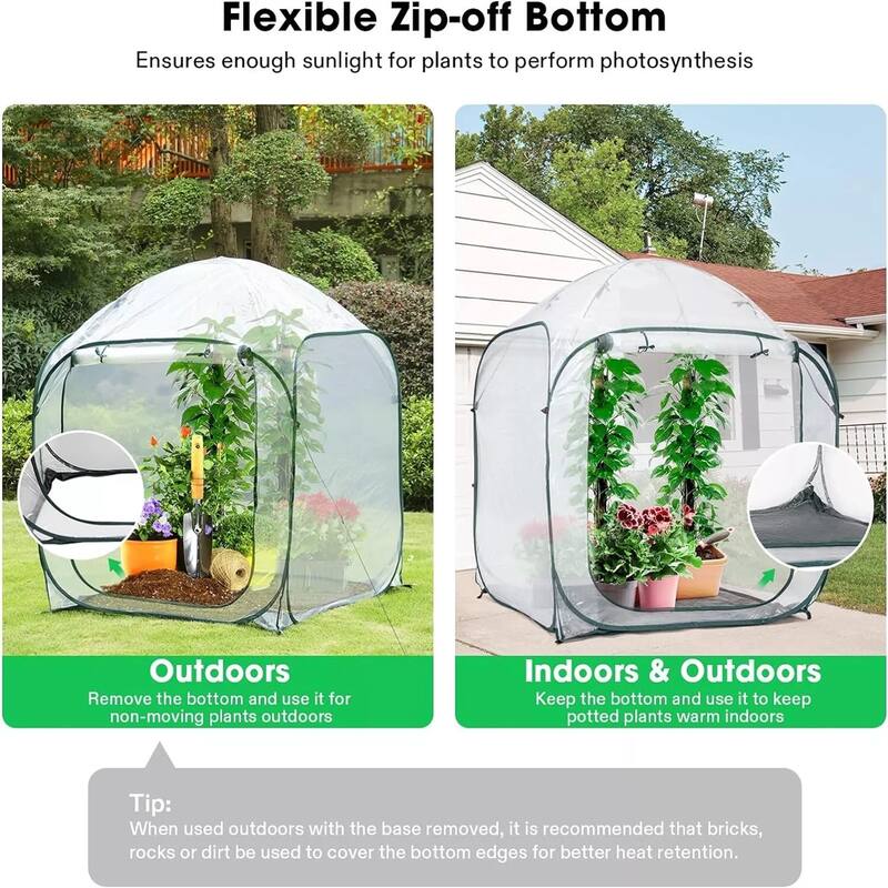 Portable Pop-Up Greenhouse with Clear PE Cover and Fiberglass Frame for Outdoor and Indoor Plant Growth - 49"L x 49"W x 63"H