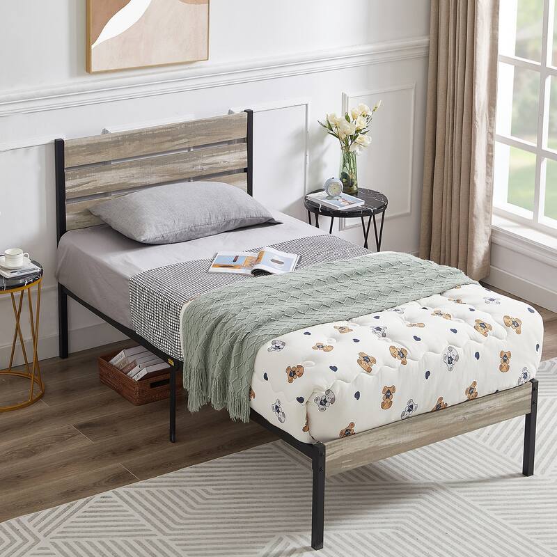VECELO Twin Size Kids Bed Frames with Headboard and Footboard,Twin Size Bed Set of 2