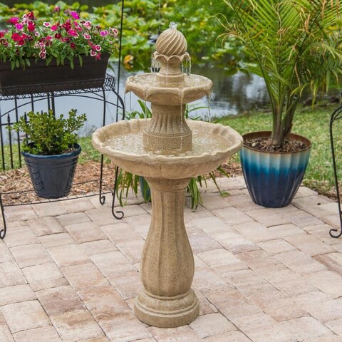 Tethys Sandstone Finish Outdoor Solar Floor Fountain - 22" Dia. x 44"