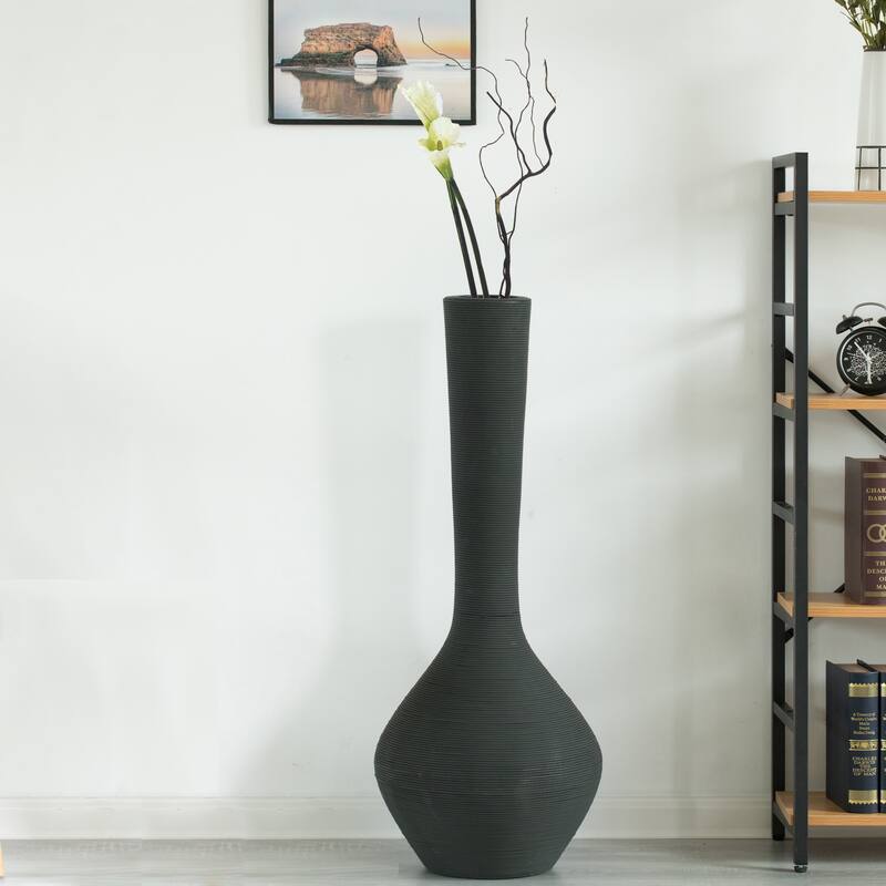 Tall Floor Vase, Modern Charcoal Grey Extra Large Floor Vase, 38-inch Trumpet Style Plastic Rope Vase