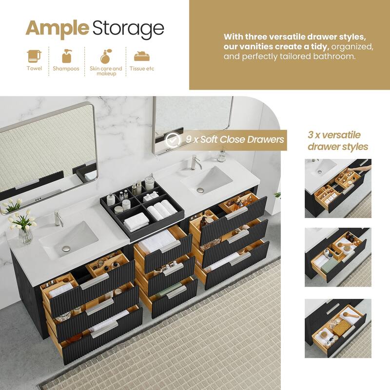 Santarem Double Vanity with Pure White Quartz Stone Top without Mirror