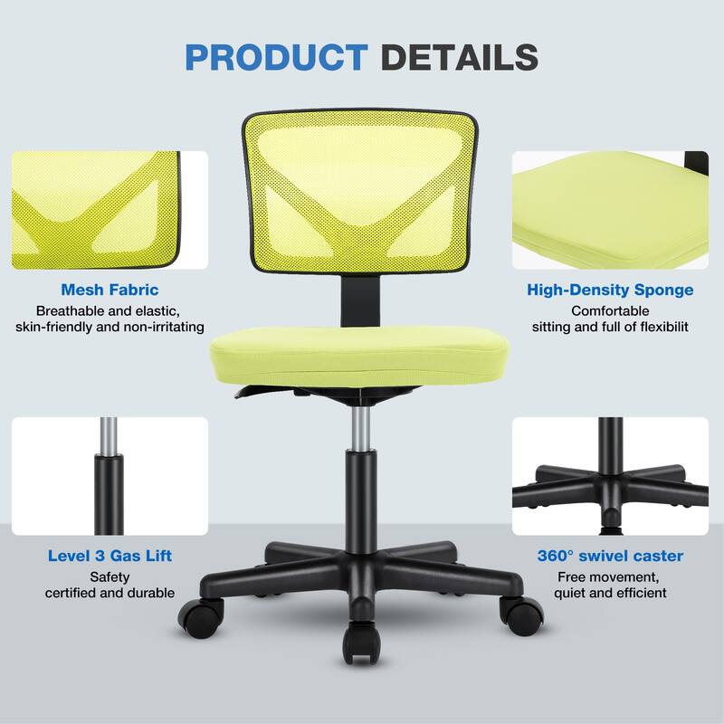 Compact Low Back Swivel Task Chair with Adjustable Height & Wheels