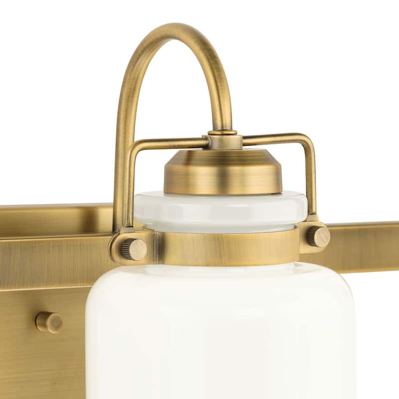 Fessler Collection Three-Light Vintage Brass Opal Glass Farmhouse Bath Light - 21.12 in x 7.12 in x 9.12 in