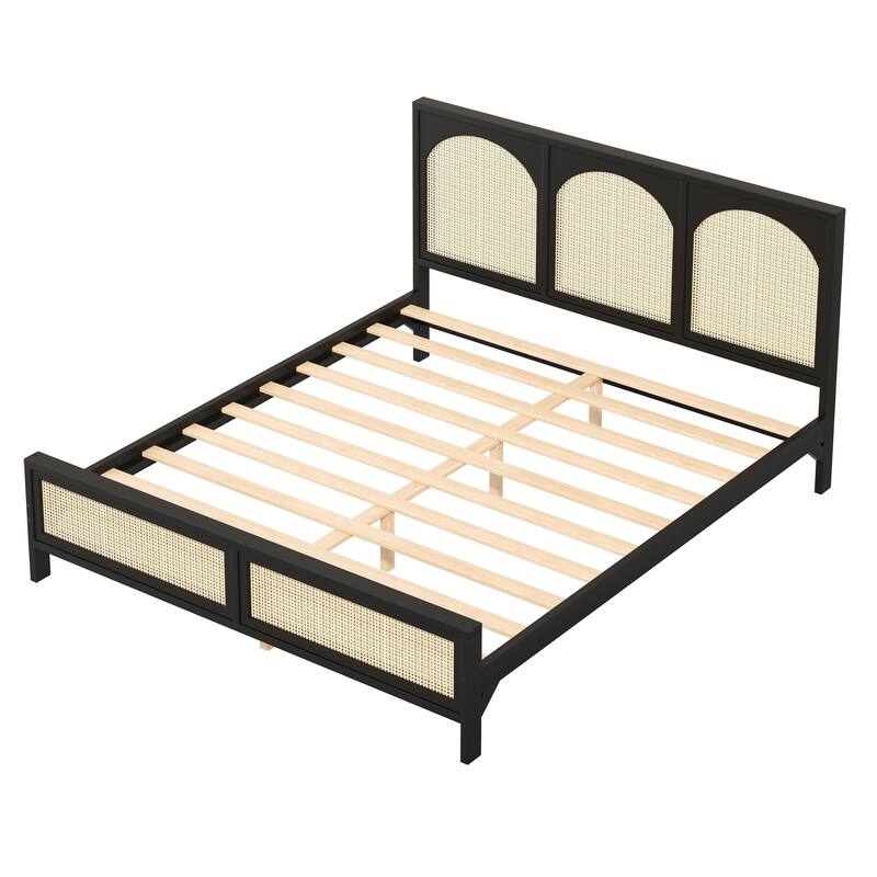 Rattan Inlay Wood Platform Bed by Harper&Bright Designs