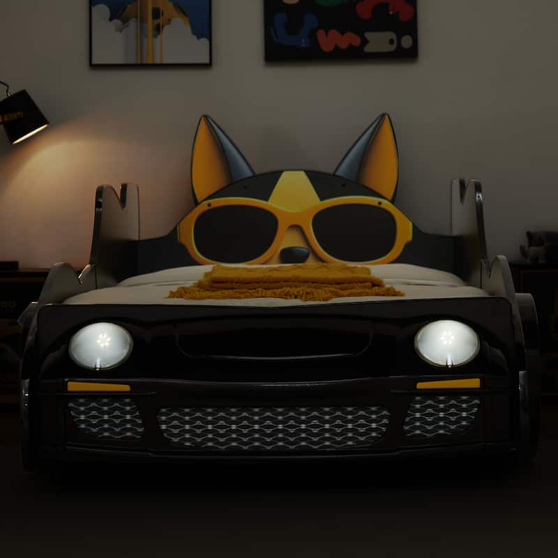 Twin Size Kids Bed Frame, Cool Cartoon Car Bed, Patrol Police Car Bed, Fire Truck Bed, Racing Car Bed for Toddler Floor Bed