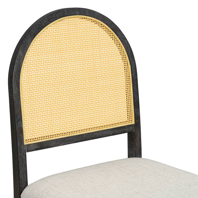 7-Piece Wood Dining Table Set, Rectangular Dining Table Set with 6 Rattan Chairs, Kitchen Dining Table & Chair Set for 6