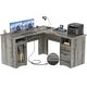 preview thumbnail 49 of 70, Modern Farmhouse L-Shape Desk with File Cabinet and Drawers, Homer Office Executive Desk with Charge Station