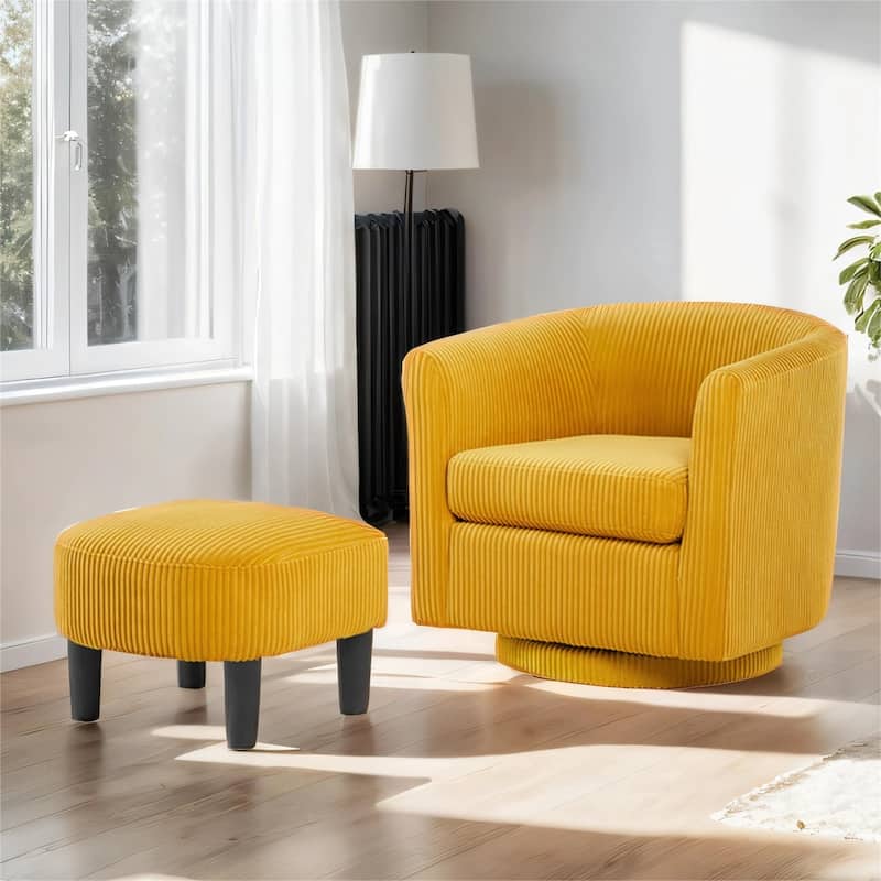Swivel 360 Recliner Corduroy Accent Chair Single Sofa with Ottoman