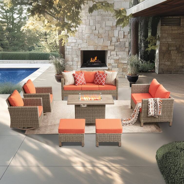 9 - Person Outdoor Wicker Patio Conversation Furniture Set With Swivel Chairs