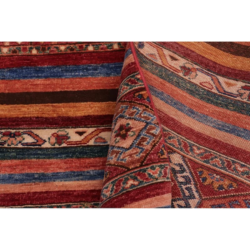 Tribal Khurgeen Helaine Red/Blue Hand-knotted Wool Rug - 5'6 x 7'10 - 5'6'' x 7'10''