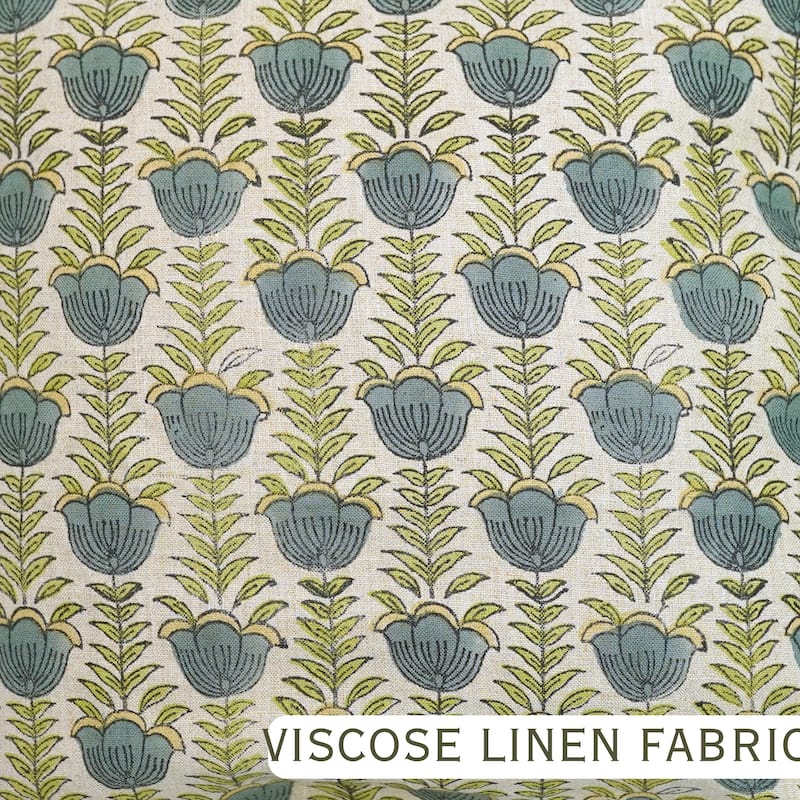 Fabdivine Handmade Block Print Floral Frill Both Side Soft Boho Pure Linen Pillow Cover