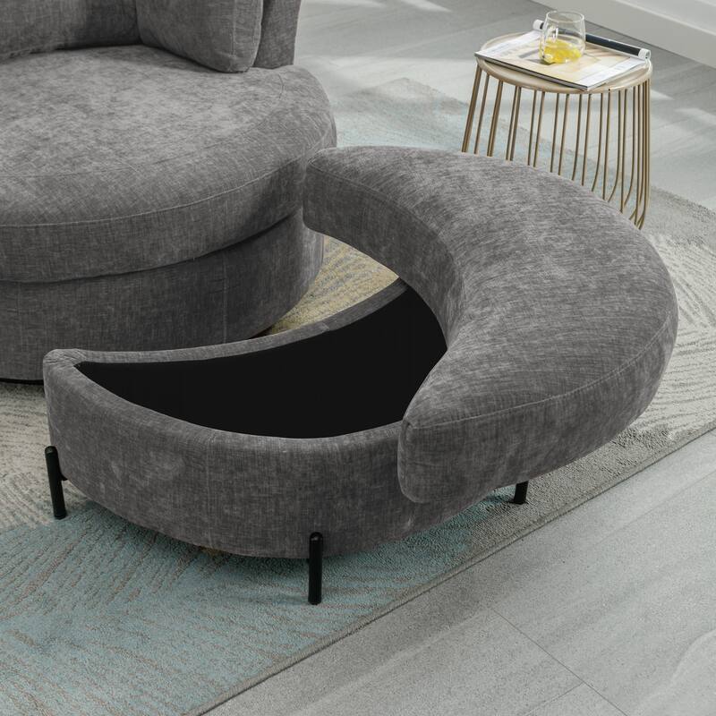 32.7" W Upholstered Half Crescent Moon Storage Ottoman - Grey