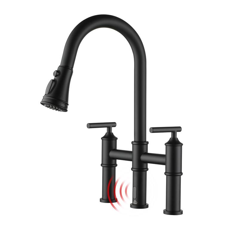 Double Handle Pull-Out Sprayer Bridge Kitchen Faucet