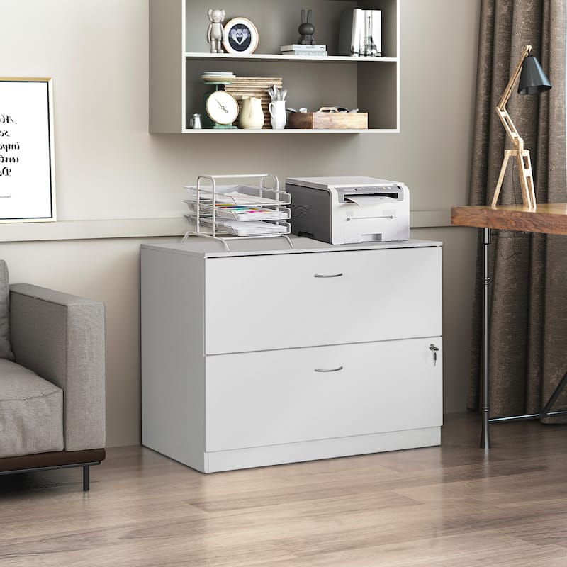 30" Wooden Lateral File Cabinet with Two Spacious Drawers, One Lockable - Suitable for Home Office, Offering Ample Space