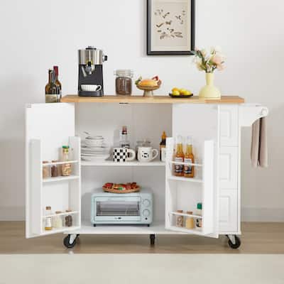 Kitchen Island with Drop Leaf Countertop, Rolling Kitchen Island cart ,Kitchen Island Table with Storage Cabinet and Tower Rack