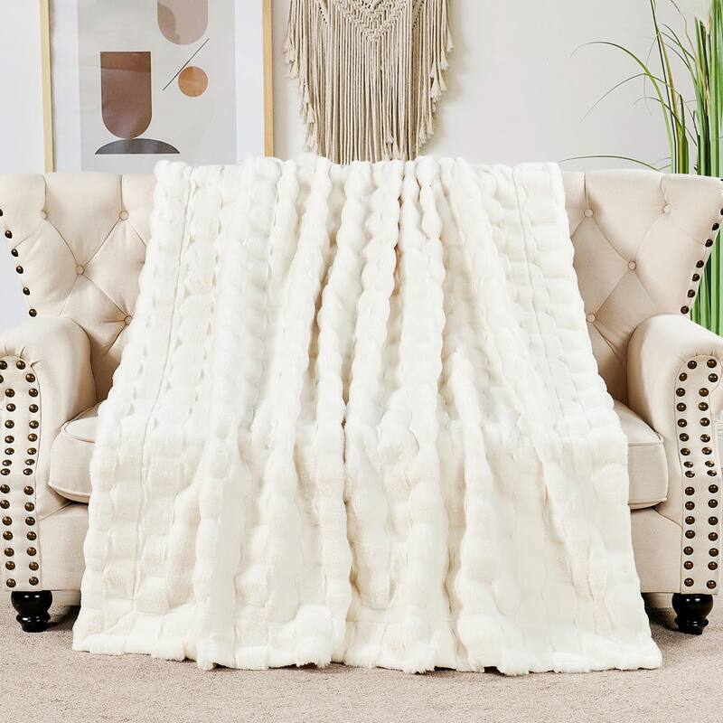 Home Soft Things Brick Textured FauxFur Throw Decorative Blankets - 50" x 70" - White