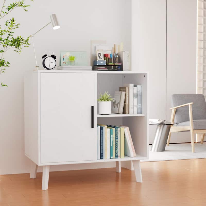 31.50" White Kitchen Storage Cabinet,Sideboard Buffet with Solid Wood Feet