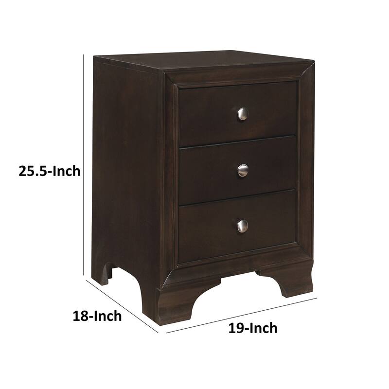 Brown/Chrome 3 Drawer 18 in. W Nightstand with Inbuilt Charging USB Port