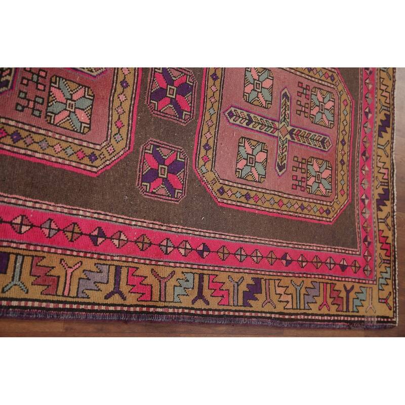 Ardebil Persian Vintage Runner Rug Handmade Geometric Wool Carpet - 3'8" x 10'6"