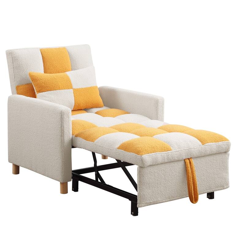 Teddy Fabric Convertible Multi-Functional Sleeper Sofa with Pillow