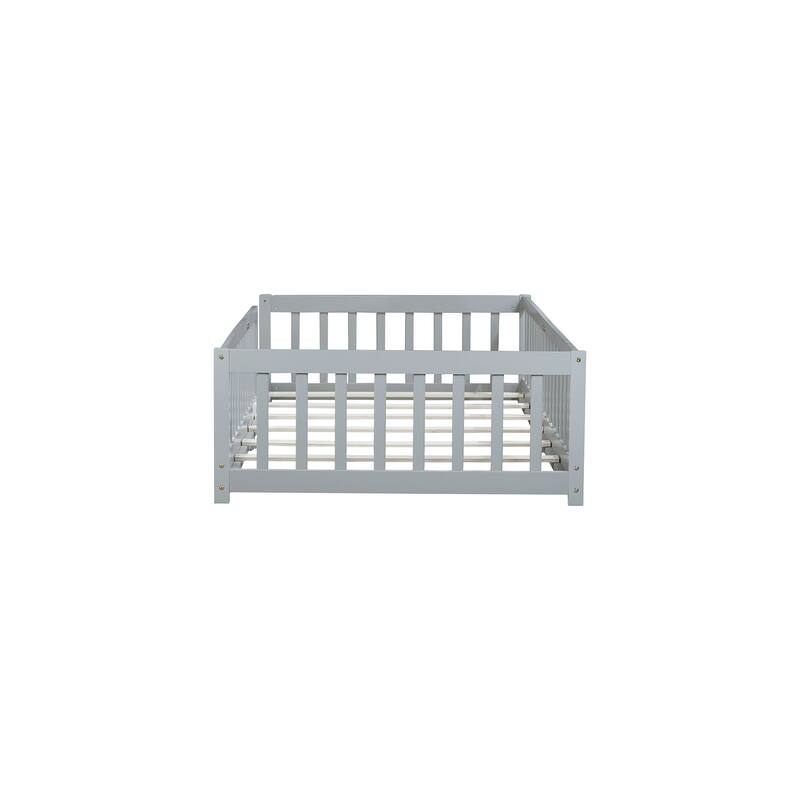 Twin Floor Platform Bed with Fence without Door