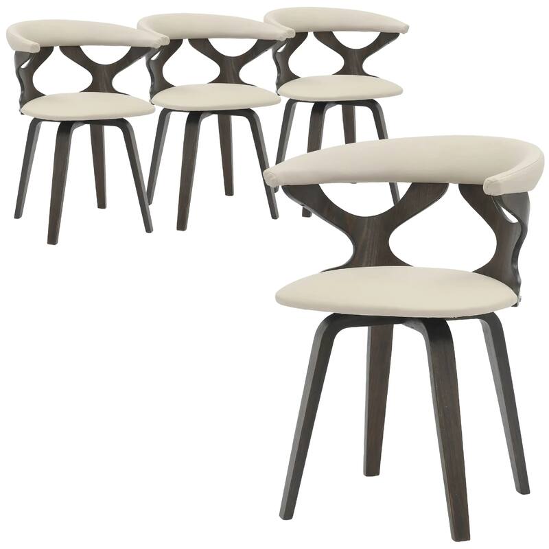 Klyne Leather Dining Chair with Poplar Wood Frame - Mid-Century Wooden Accent Chair with Swivel Base Set of 4 - Dark Walnut/Taupe