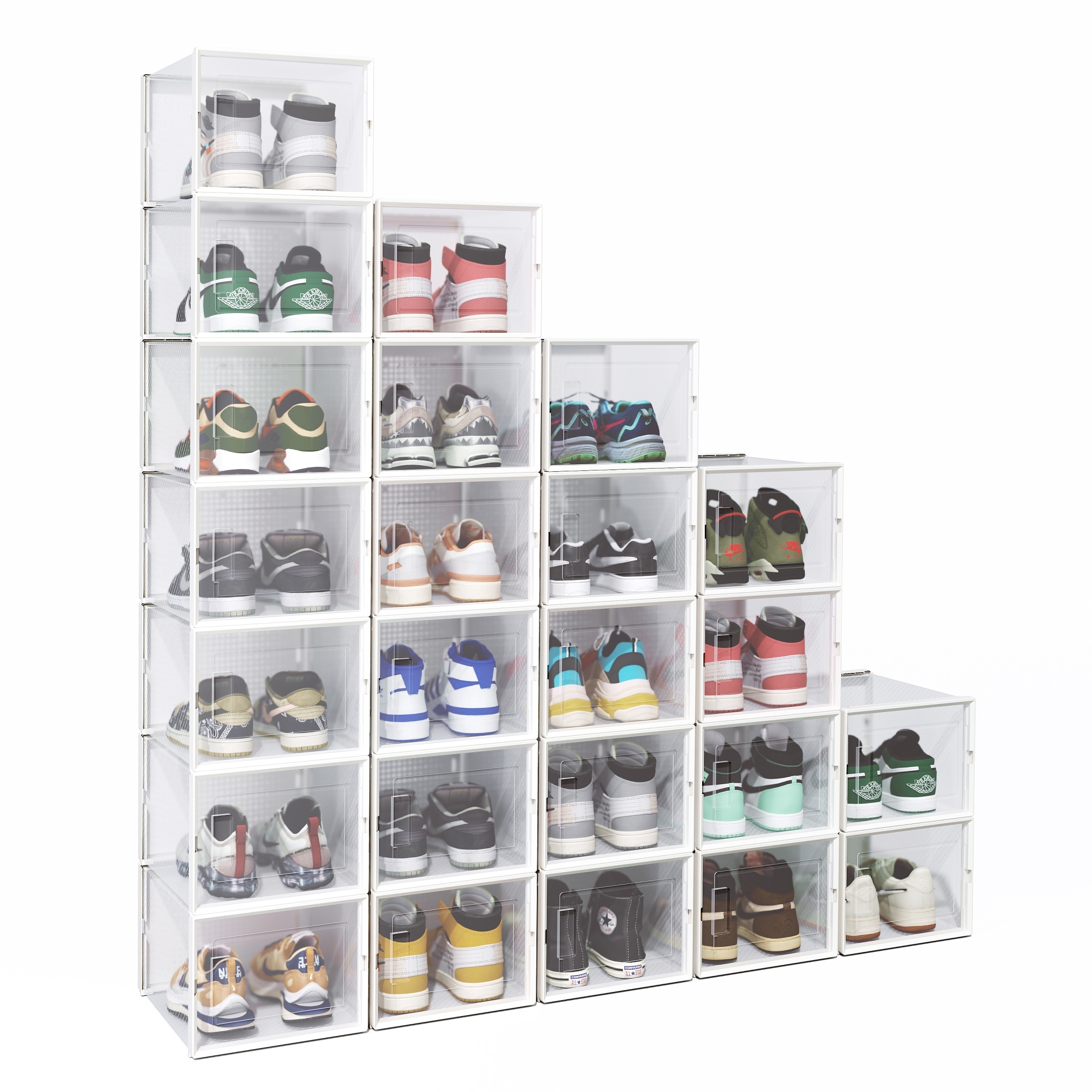 Stackable Shoe Cabinet Transparent Doors Shoe Storage Organizer Folding  Shoe Box