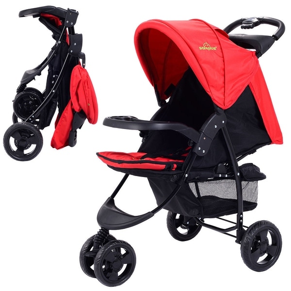 3 Wheel Foldable Baby Kids Travel Stroller Pushchair Buggy Newborn Infant Red