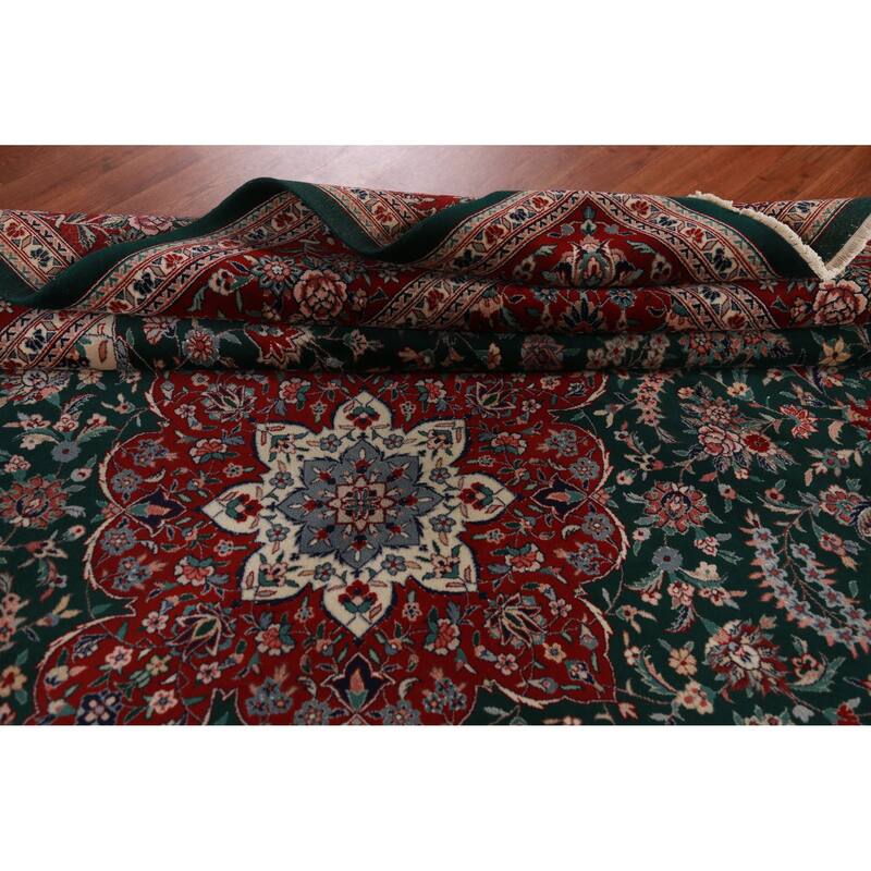 Vegetable Dye Green Aubusson Chinese Rug Hand-Knotted Wool Carpet - 8'7"x 11'8"