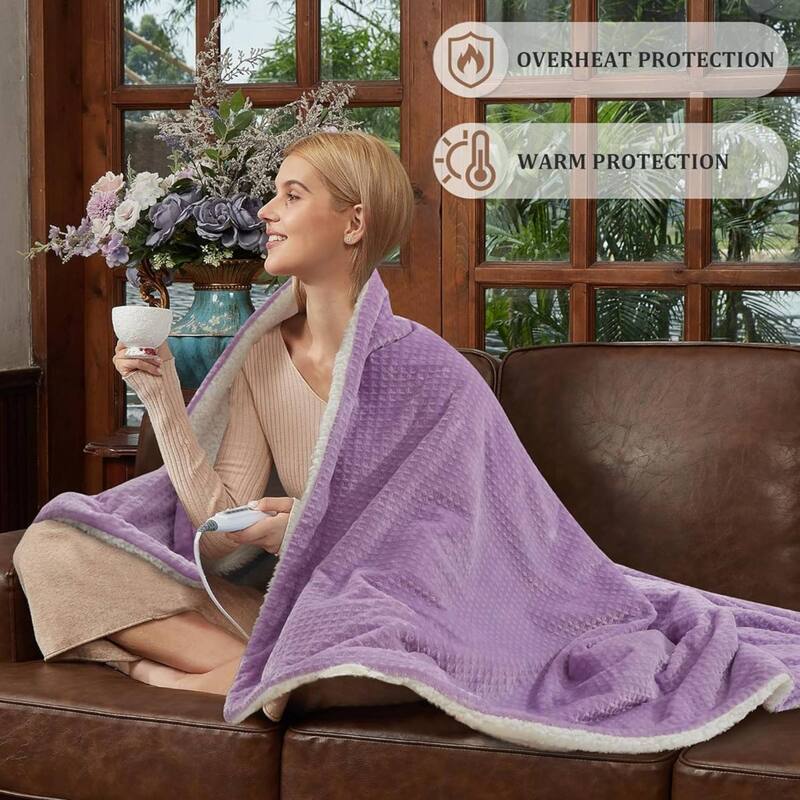 Electric Waffle Fast Heating Flannel Blanket, Purple