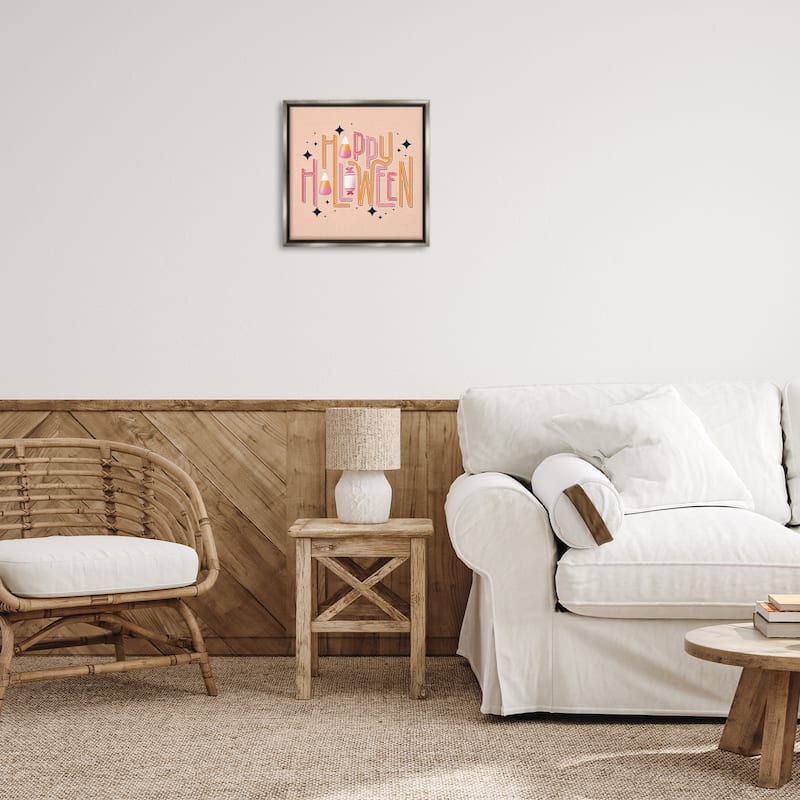 Stupell Happy Halloween with Candy Framed Floater Canvas Wall Art Design By Sarah Hickman