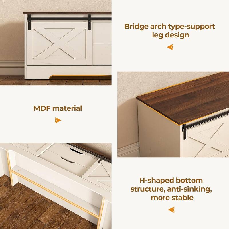 Storage Bench with Cushion Adjustable Shelf Shoe Rack Cabinet