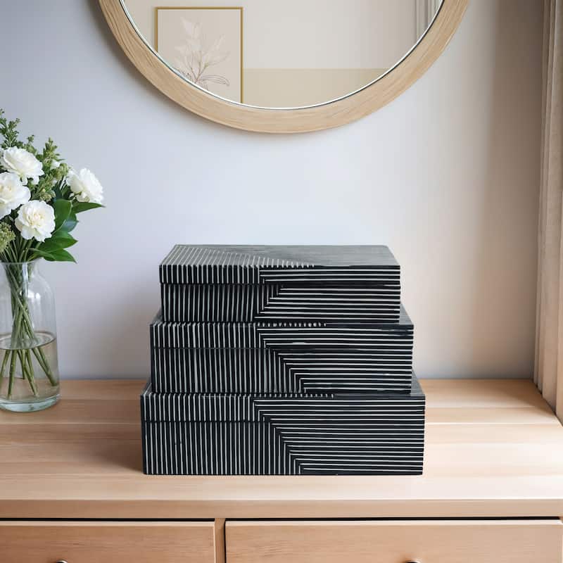 Decorative Box with Lid - Set of 3, 10", 11", 12", Blue - 12.0"