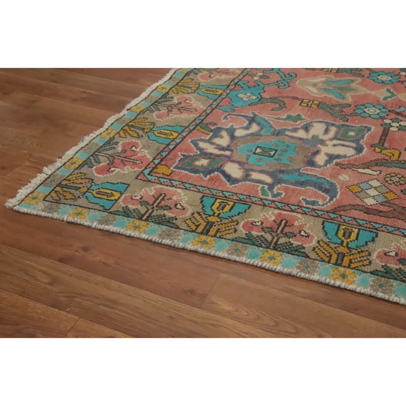 Hand Knotted Oriental 100% Wool Carpet Traditional Floral Pink Tabriz Area Rug - 6' 11'' X 4' 9''