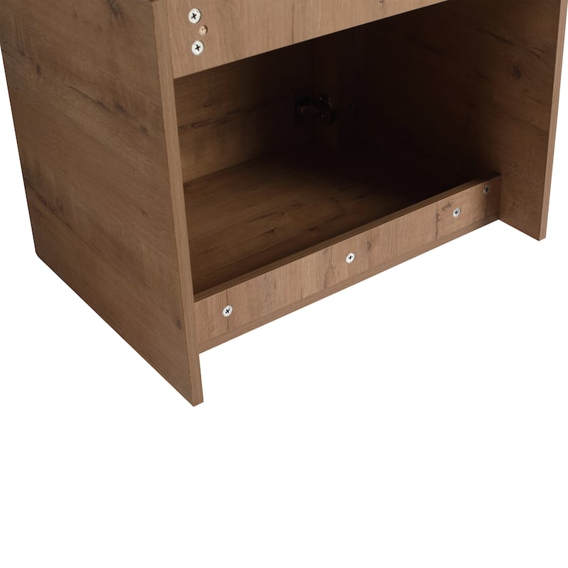 Wall-Mounted Bathroom Vanity with Ceramic Sink and Storage Shelves
