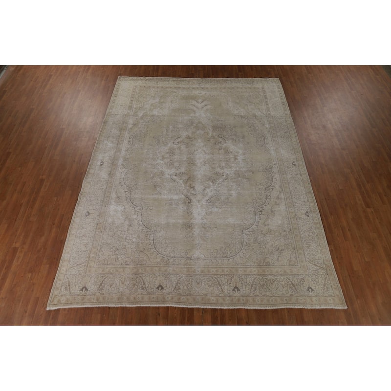 Distressed Tabriz Vintage Persian Rug Bedroom Hand-Knotted Wool Carpet - 9'10" x 12'10"