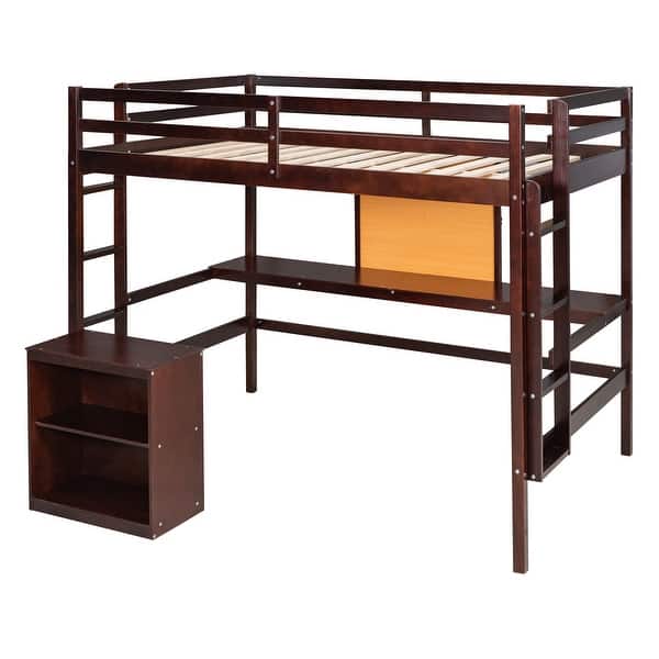 slide 2 of 14, Modern Style Full Size Wood Loft Bed with Desk,Writing Board and Drawers Cabinet Espresso