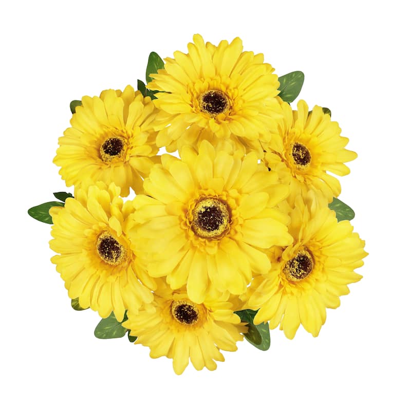 Set of 3 Yellow Artificial Gerbera Daisy Flower Stem Bush Bouquet 16in - 16" L x 10" W x 10" DP