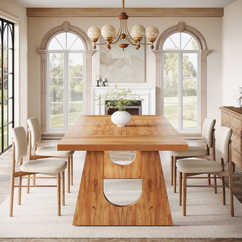 Large Dining Table Wood Oak Rectangular Farmhouse Center Kitchen - Brown