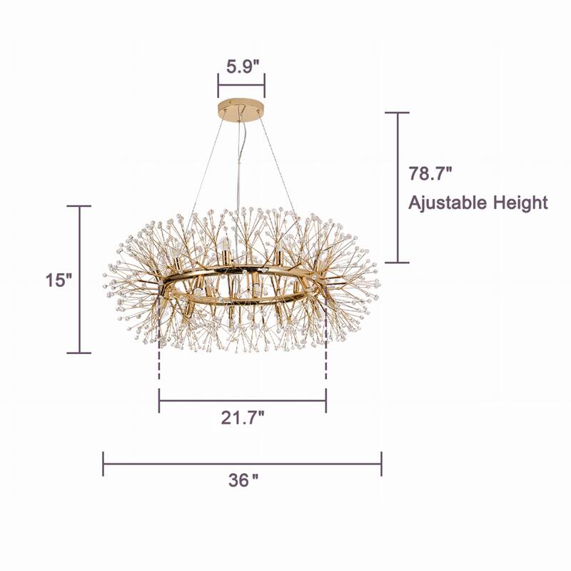 12/20-Light Modern Glam Crystal Sputnik Sphere Chandelier, Bulbs Included