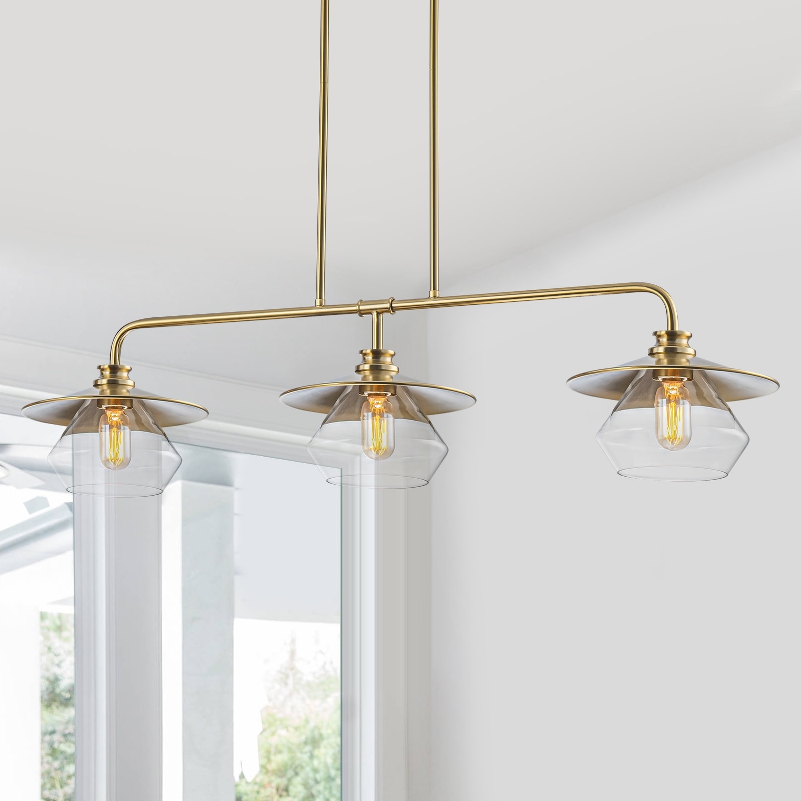 Modern 3-Light Linear Pendant Light with Clear Glass Lampshades - Dia.42.13-in