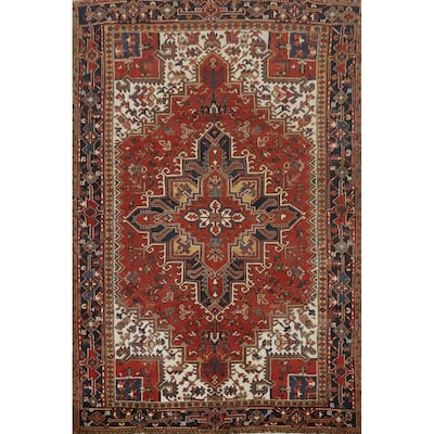 Hand Knotted Oriental 100% Wool Carpet Traditional Medallion Oranges & Rust Heriz Area Rug - 10' 8'' X 7' 6''