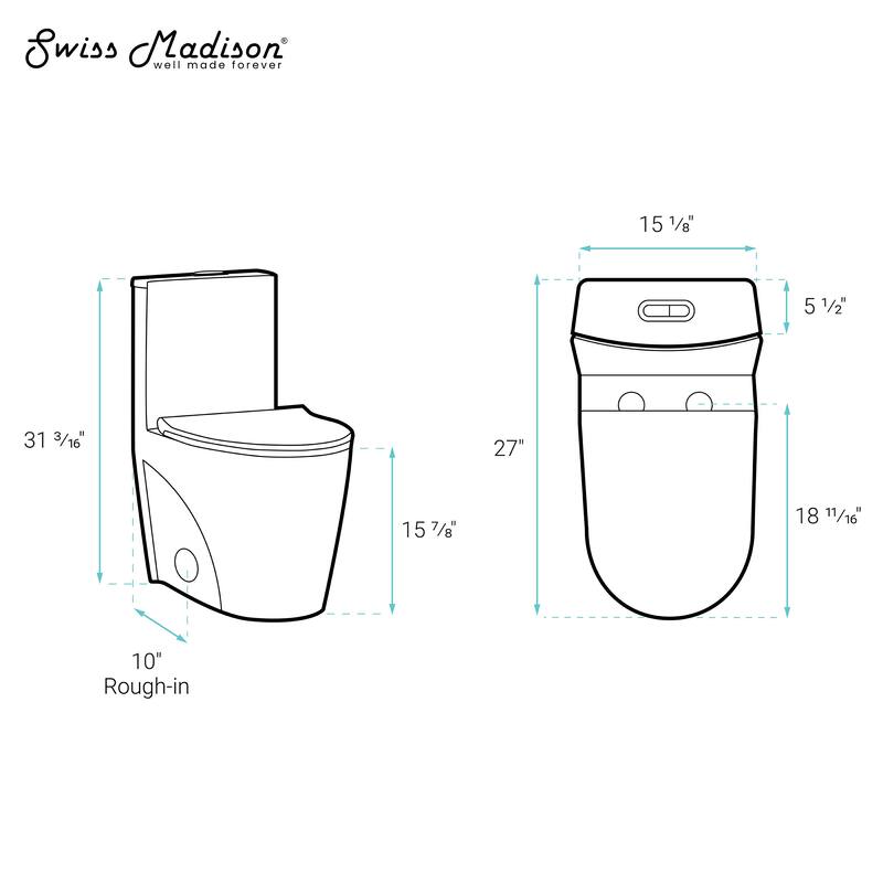 Angers One Piece Elongated Toilet Dual Vortex Flush 1.1/1.6 Gpf With 10" Rough In - 27" x 15.15" 31.2"