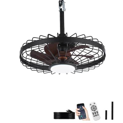 Outdoor Ceiling Fan with Light: 20 Inch Waterproof Gazebo Hanging - Plug in Remote App Control Caged Fans - 6 Speed Black
