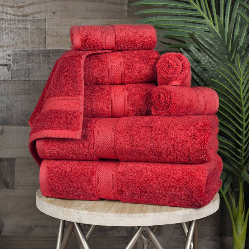 Superior Egyptian Cotton Pile Heavyweight 8-Piece Towel Set - Red